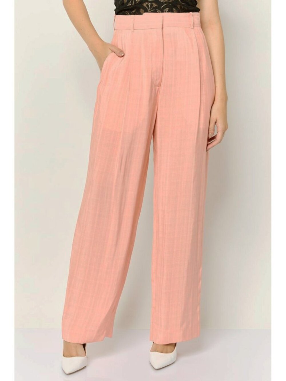 New Sandro Felix Viscose Wide Leg Trouser Salmon Pink 36, Small $295